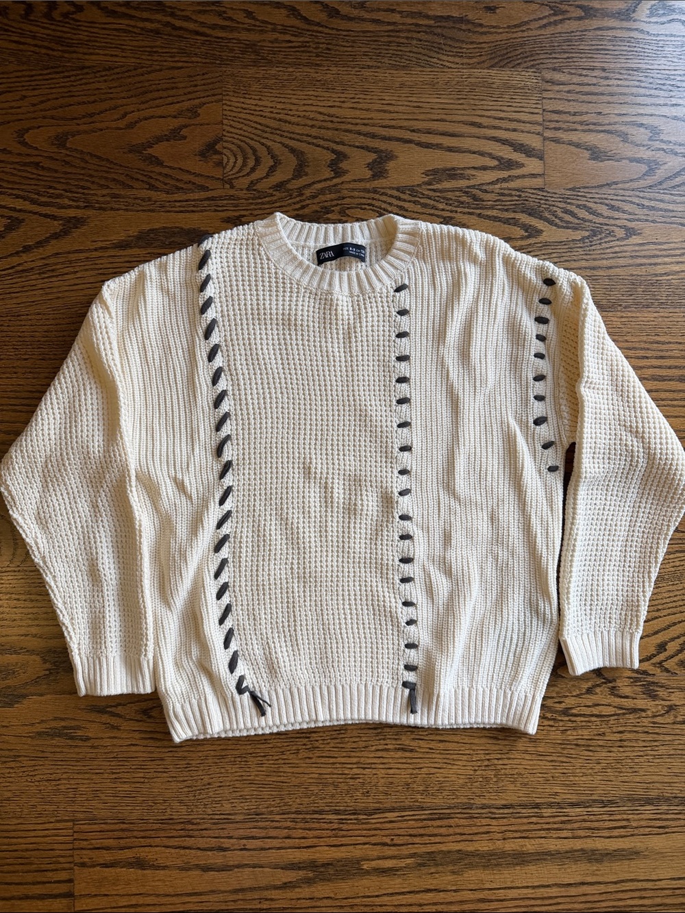 ZARA Cream Crewneck Sweater with Black Stitch Detailing